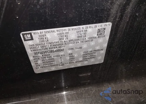 2014 GMC Sierra 1500 Slt z USA, uszkodzony, nr VIN 3GTU2VEC2EG486647